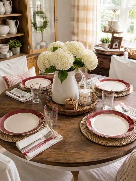 Warren Kimble Other - Warren Kimble Barns Dinner Plates Set of 4 Sakura Red Rustic Americana Farmhouse